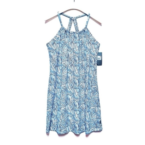 Eddie Bauer Halter Dress Harmony Indigo Palm Print NWT Large Outdoor Athleisure - Picture 4 of 12